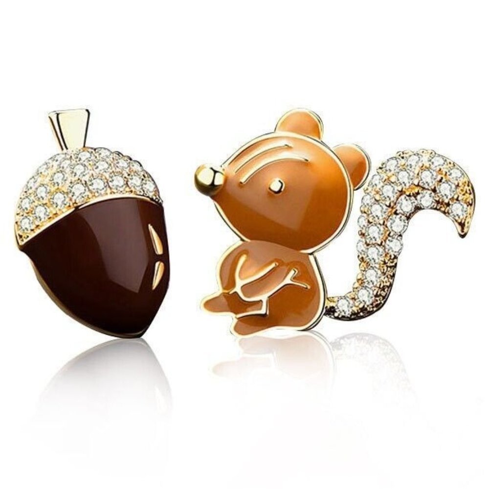 5/$20 Squirrel & Acorn Rhinestones Mini Stud Earrings Gift